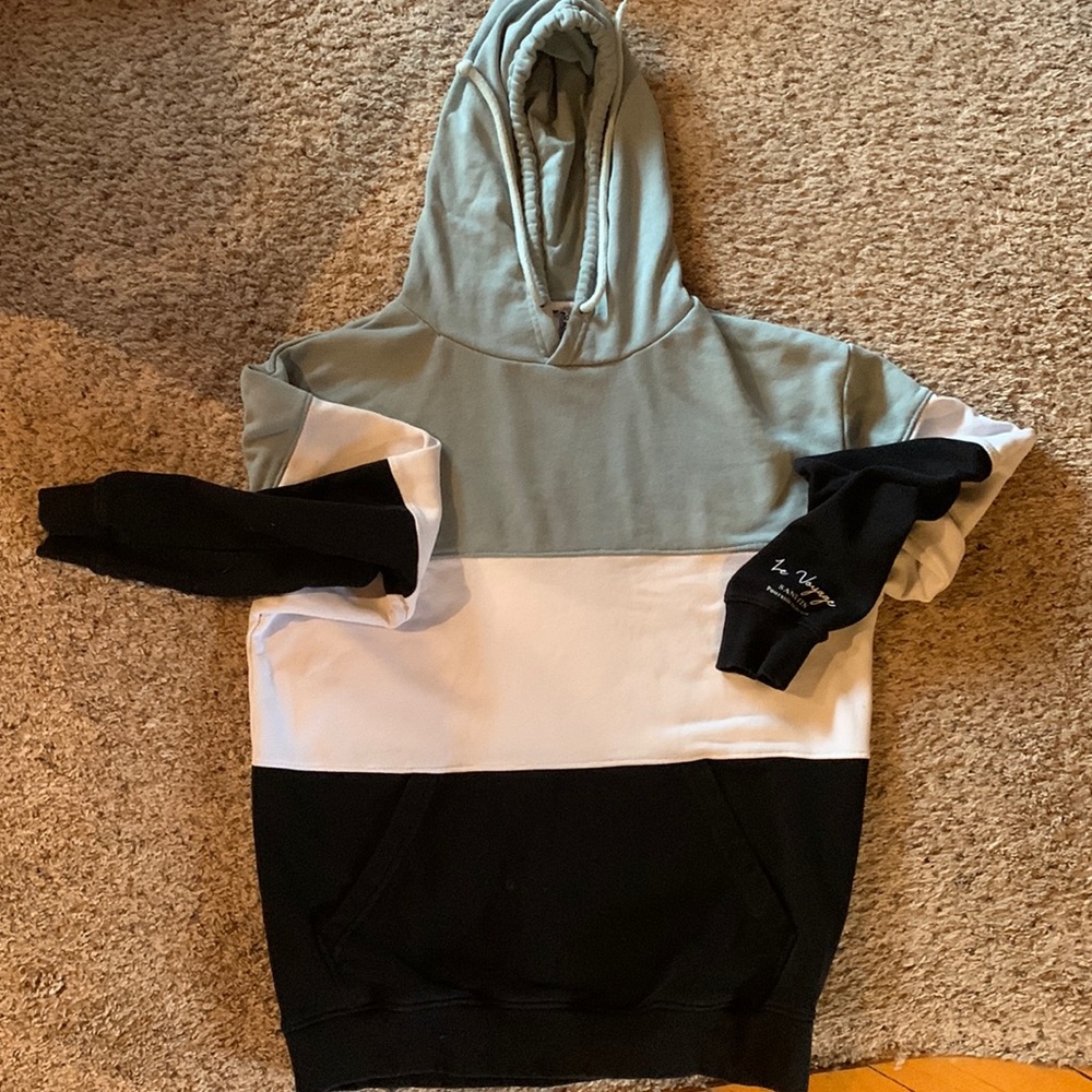 Denim and flower tri color hoodie